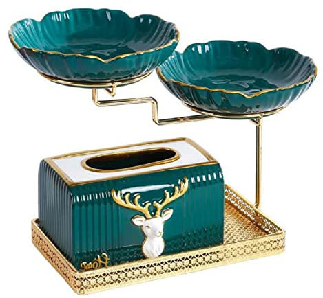 JUNYFFF Frutero De 2 Pisos, Cesta De Frutas De Cerámica De Varios Pisos con Soporte Metálico, Duradero, para Decoración De Cocina, Verduras, Frutas, Aperitivos,Verde