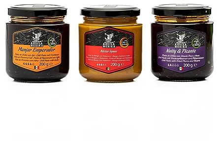 3Pack de salsas picantes mexicanas con salsa macha y salsa mango habanero.