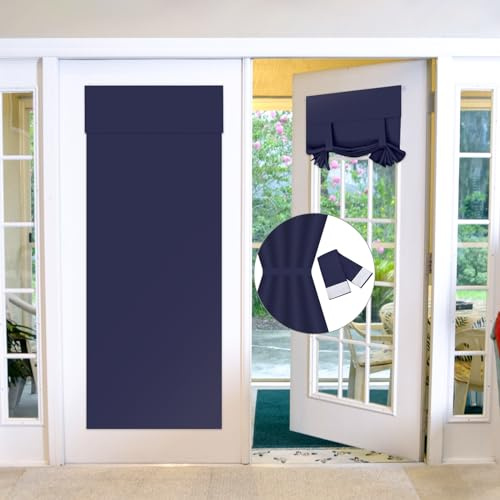 Maritown Blackout Door Curtains,French Door Blinds Stick On for Privacy and Light Control,Thermal Blackout Front Door Curtain Tie up Shade,No Drilling Easy Install(1 Panel)