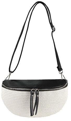 ITALYSHOP24 Made in Italy Damen Leder Tasche Basttasche Schultertasche Gürteltasche Sommer Strandtasche Crossbody Bauchtasche Umhängetasche Cross-Over Bodybag Handytasche Geflochten Bast Abendtasche