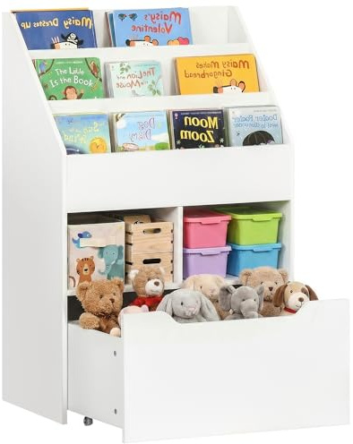 HOMCOM Kids Bookshelf with Moveable Drawer, Montessori-Inspired Children's Bookcase with Wheels, Toy Organiser for Bedroom, Playroom - White