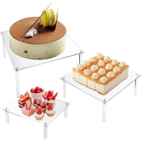 Voihamy Présentoir à gâteaux en Acrylique, 3 pièces Support à gâteau Transparent Support à Cupcakes, Présentoir à Cupcakes, présentoir à gâteaux en Acrylique pour fête d'anniversaire, noël, Mariage
