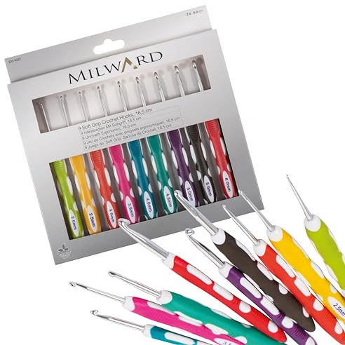 Milward Crochet Hook Set - Ergonomical Soft Grip Colour Coded Handles 2,2.5,3,3.5,4,4.5,5,5.5 and 6mm