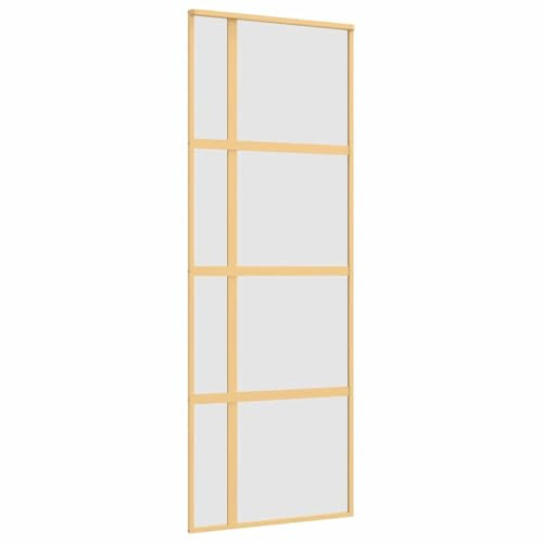 vidaXL Sliding Door, Barn Door for Home Internal, Sliding Door Panel with Assembly Kit, Sliding Gate, Gold Frosted ESG Glass and Aluminium, 155193