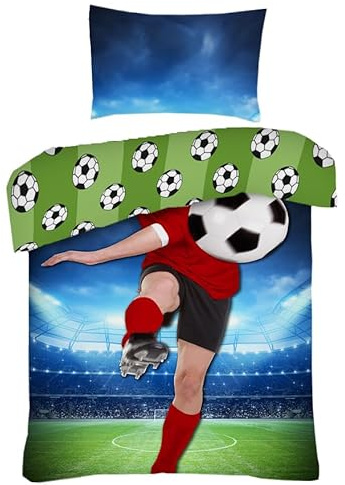 Lions Kids Single Duvet Cover Set, 100% Polyester Boys Bedding with Matching Pillowcases, Ultra Soft Reversible Soft Quilt Covers, Football, Multicolour, 135x200cm