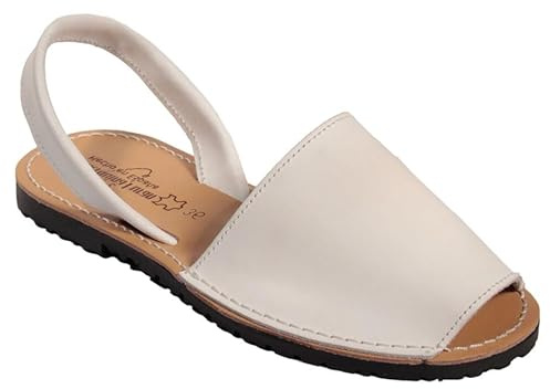 HECHO EN ESPAÑA Menorquina - Ibicencas - Sandalia de Verano de Piel Cuero… (BLANCO, 40)