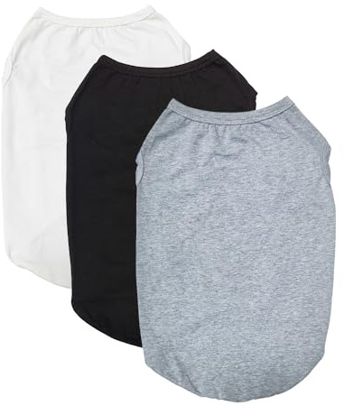 3 Pièces T-Shirt Vêtements d'été pour Chien, D'été T-Shirt en Coton Doux et Respirant sans Manches, pour Chiens et Chats de Petite (Noir, Blanc, Gris) (L)