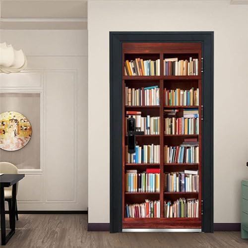 3D Türaufkleber Bücher Bücherregal Bücherregal 95 X 215 Cm Türtapete Selbstklebend Türposter - Fototapete 3D Effekt Türfolie Poster Tapete Wandtattoo Diy Selbstklebende Wandbild Pvc Wasserdich 0