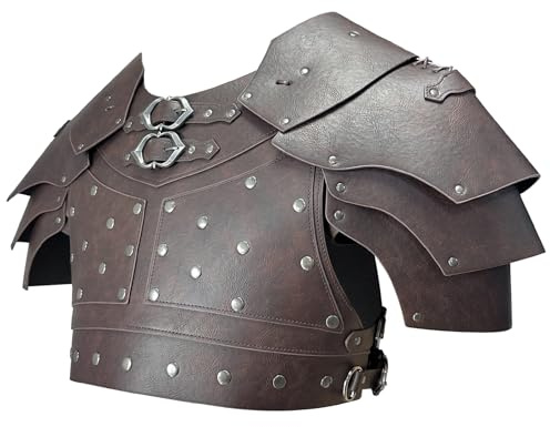 HiiFeuer Mittelalterliche Kunstleder-Brustpanzerung, Vintage Pauldron Schulter Rüstung Einstellbare Söldner Ritter Bogenschütze Weste Rüstung