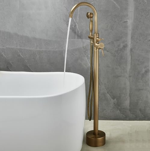 Shower Head Freistehende Badewannen-Mischbatterien, Bodenmontage, heißes und kaltes Messing, G1/2-Anschluss, Handbrause, freistehende Badezimmer-Armaturen, Antik Shower