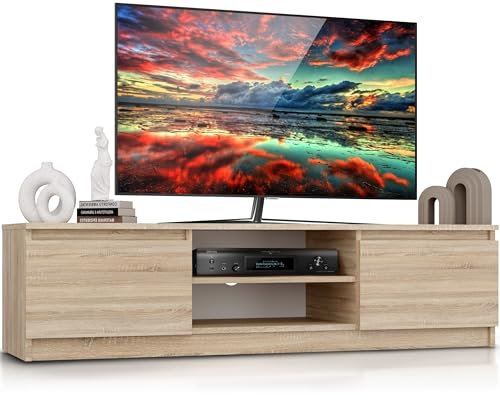 Beneli TV-Lowboard Sonoma 140x40x36 cm | Moderner Fernsehschrank mit Stauraum | Stilvolles TV-Möbel in Holzoptik | TV-Schrank für Wohnzimmer