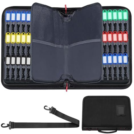 Rangement Clef Portable, Organisateur de Clef avec Fermeture Eclair, Sac à Clés Etanche et Ignifuge avec 54 Porte-Clés Colorés, Organisateur de Clés pour Bureaux, Hôtels (Noir)