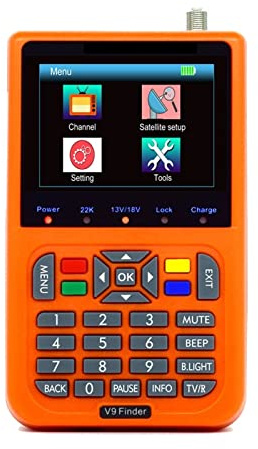 Buscador de señal de satélite digital, V9 Finder HD Satellite Finder DVB S2 Digital H.265 Full 1080P Batería incorporada de 3000mAh FTA 3.5 LCD Sat Finder para ajustar la señal de TV por satélite(Oth