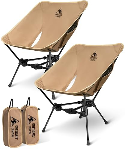 OneTigris TIGERBLADE Campingstol, vikbar 150 kg, fällstol, camping, lätt trekantig ram, vikbar stol, ultralätt, med 2 sidofickor för utomhusbruk, vandring – kojote brun (2 stycken)