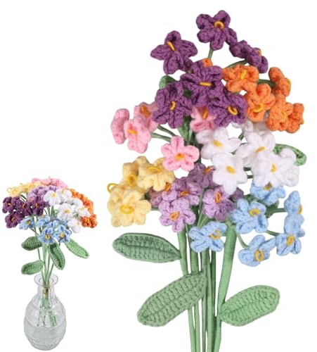 FREEBLOSS 7 Stück Handgefertigte Vergissmeinnicht Blumen Gestrickte Künstliche Blumen Blumenstrauß Heimdekoration Gehäkelte Geschenke Für Freunde Kollegen Lehrer