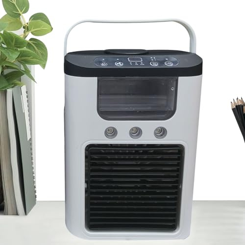 Generisch Ventilador con refrigeración por aire, ventilador de mesa personal con nebulización de agua, dispositivo silencioso con batería para días calurosos en la habitación, terraza, mesita de noche