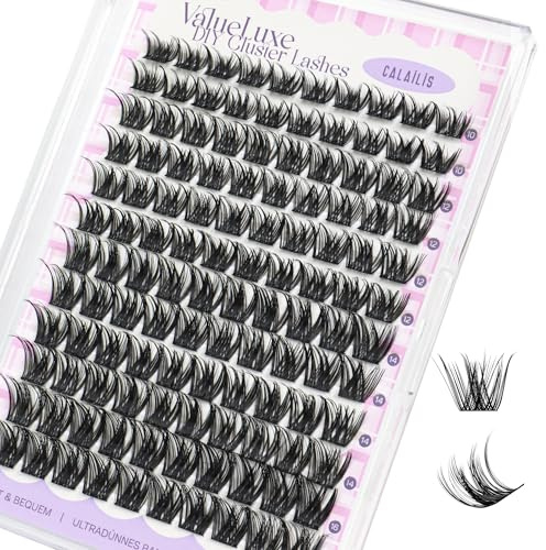 CALAILIS Wimpern Extensions 120 Pcs D Curl DIY Einzelne Wimpern Mega Volume und Wiederverwendbare Wispy Cluster Lashes Super Thin Band und Weich Comfotable den ganzen Tag (S07)
