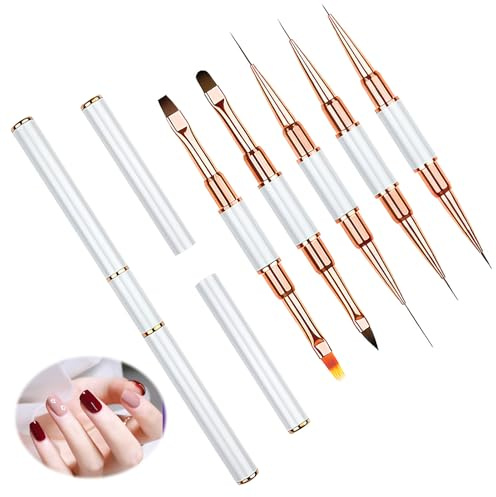 Pinceau Nail Art Double Embout 5 Pièces, Brosse Ongle Gel UV Manucure, Stylo Nail Art Dotting Pen, Pinceau Liner Ongle, Brosse Nail Art pour Gel UV, Nail Design, Débutants et Professionnels