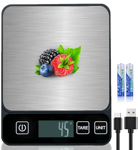GIBOHOM Balance de Cuisine Électronique, 10 kg Balance Alimentaire de Haute Précision 1 g/0,1 oz avec Écran LCD et Fonction Tare, Pese Aliment Cuisine Acier Inoxydable 6 Unités, Piles Incluses