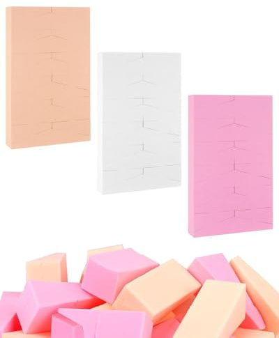 FUGLUS Set di 72 Spugne Triangolari per Trucco Monouso, Senza Lattice per Fondotinta, Cipria, Crema Solare e Liquido - Bianco, rosa, colore della pelle (24+24+24)
