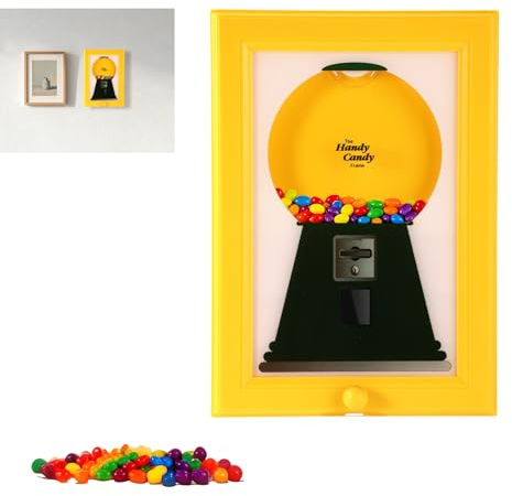 Cornice per Foto con Distributore di Caramelle, Distributore di Gomme da Masticare da Parete Caramelle Appendere al Quadro Regali per Adulti e Bambini Decorazione Stanza (Giallo)