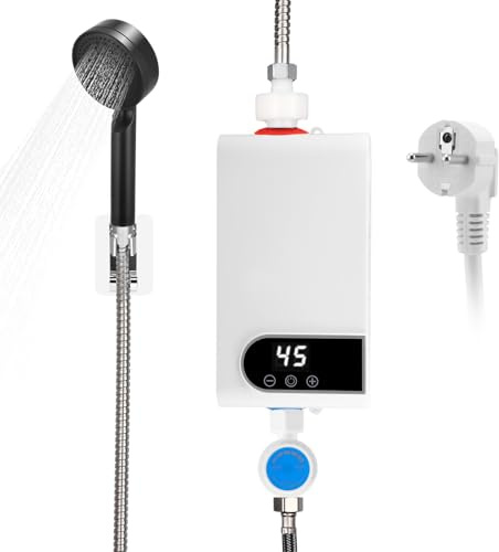 Mini scaldabagno istantaneo, 220 V, 5500 W, scaldabagno elettronico 30-55 °C, temperatura regolabile, scaldabagno elettrico, senza serbatoio con indicatore LED per cucina, bagno (A)