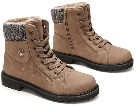 GLAMORA Damen Winterstiefel wasserdicht, Winterboots warm gefüttert, Schnürstiefel mit Reißverschluss, Stiefeletten Damen Winter, rutschfeste Winterschuhe mit Kunstfellfutter und Profilsohle