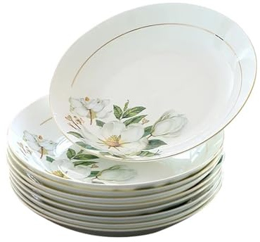 Juego de platos porcelana china for el hogar, cerámica for cena, for verduras, redondos y hondos, 8 pulgadas(4pcs)