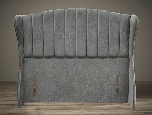 Bonanza Upholstered 54 Winged Vertical Panel Floor Standing Headboard for Divan Bed, Ottoman Bed, Double Bed Headboard | Modern Bedroom Furniture | All UK Sizes (Grey Plush, 4ft6 Double)
