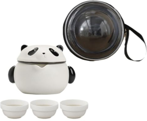 POPETPOP 1ensemble Set de Thé Céramique Portable avec Théière Panda et Tasses Coffret Voyage pour Dégustation Authentique Extérieur