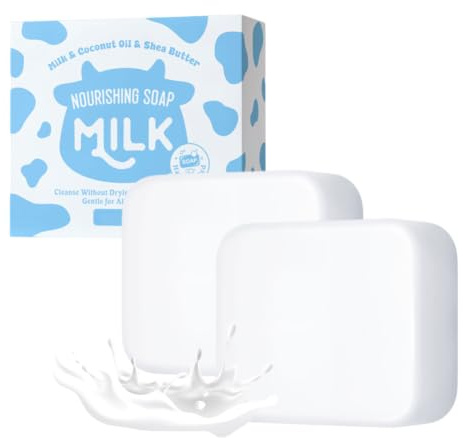 Wenrny Milk Nourishing Soap Bar For Face,Hand & Body,Milk Bar Soap Set of 2 | Gently Cleansing,Moisturizing,Hydrating,Softening and Rich Lather Milk Body Cleanser with Aloe & Shea Butter,3.8 Oz