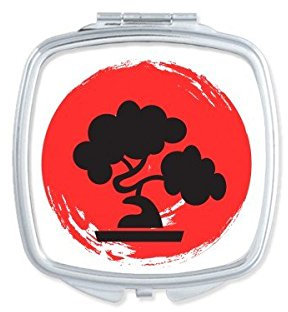 DIYthinker Japanische Art Japan Kultur Nationalflagge Rot Schwarz Topfpflanze Abstrakt Bürsten-Malerei Illustration Muster-Quadrat-Compact Make-up Taschenspiegel Tragbare Nette kleine Handspiegel