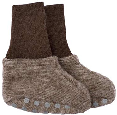 Cosilana, Baby Fleece Schühchen, 60% Wolle kbT und 40% Baumwolle kbA (ab 62/68 mit Noppen) (50/56, Braun-melange)