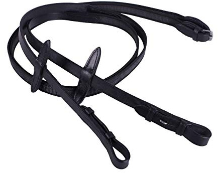 QHP Anti-Rutsch-Zügel gummidurchwebt braun und schwarz (Pony, Schwarz)