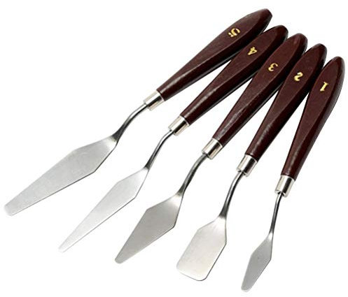 Jerbro Set di 5 coltelli da pittura, spatola per pittura acrilica e olio, raschietto in acciaio inox