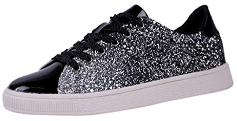 Femme Baskets Mode Paillette LéGer Respirante Pas Cher Tendance Soldes Sneakers Basses Chaussures De Nightclub Noir 39 EU