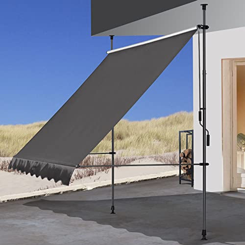 QUICK STAR Tenda da sole con morsetto, 300 x 130 cm, colore grigio, tenda parasole per terrazze, regolabile in altezza da 200 a 290 cm, per balcone, senza fori