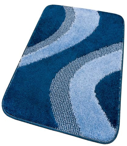 emmevi Tappeto Bagno Scendi letto 100% Made In Italy Antiscivolo Shaggy Moderno Assorbente 50X80 BLU