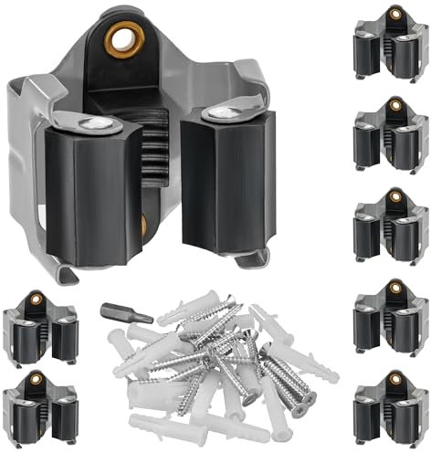 ECENCE 8 Pièces Accroche Balai Mural, Porte Balai Mural, Fixation Murale Balai pour Bêches & Outils de Jardinage, Acier à ressort Gris