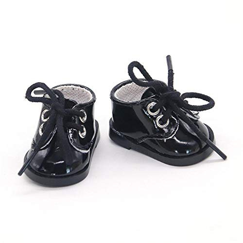 Aeromdale Puppe Schuhe PU Schuhe mit Schnürsenkel für 14 Puppen 35cm Puppe Zubehör Spielzeug - Schwarz - 1 Paar