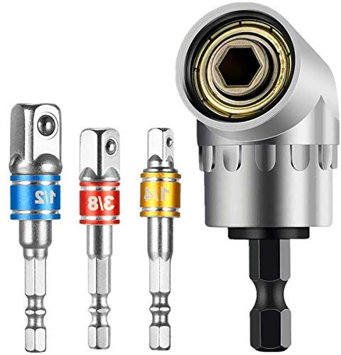 Adattatore per avvitatore angolare a 105°, 1/4, impugnatura esagonale, 3 pezzi, 1/4 3/8 1/2, chiave a bussola angolare per avvitatore a batteria, trapano a bussola, set per portapunte