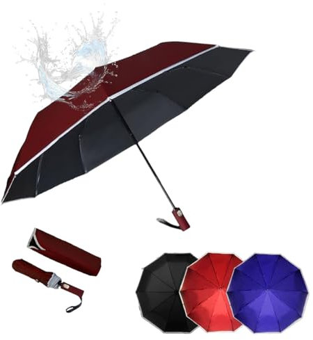 Kingmate Sturmfester Regenschirm mit Automatik–Tragbarer Taschenschirm, 10 Rippen, 104 cm, Leicht und Wasserabweisend, Ideal für Damen und Herren, Faltbar und Kompakt für Reisen-Rot