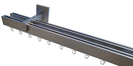 Innenlaufsystem Gardinenstange Square-LINE kantig, auf Maß - Aluminium - 220 cm 2-Lauf