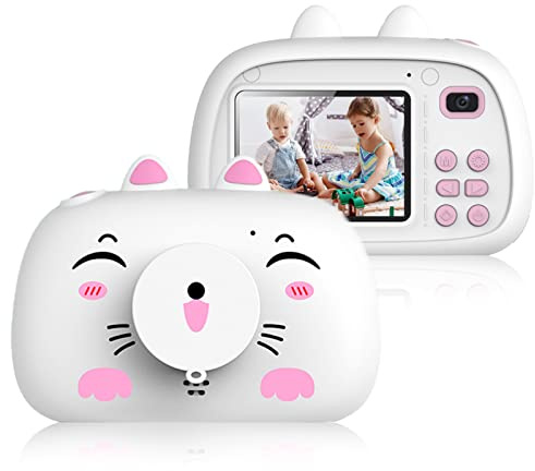 SUPBRO Kinderkamera Kätzchen Silikonhülle Fotoapparat Kinder Digitalkamera Mit 2.4 IPS-Bildschirm 1080P HD 32G TF Karte Geschenke Spielzeug für 3-12 Jahre Kinder