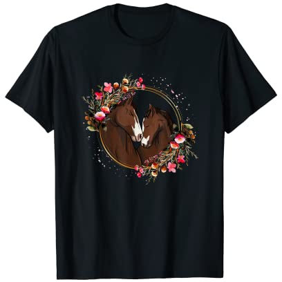 Stute und Fohlen mit Blumenkranz Pferd reiten Reiterin T-Shirt
