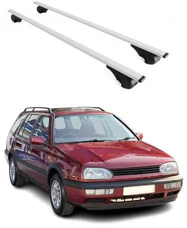OMAC Dachträger für VW Golf mk3 Variant 1991-1998 Stahl 2 Stangen Silber | Abschließbar, bis 75 kg Traglast, Querträger, Grundträger
