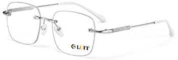 LUFF Rimless läsglasögon för kvinnor blått ljusblockering, mode metall dator läsare, ramlösa glasögon anti-eyestrain, silver, 3.0x