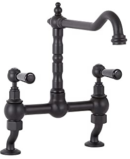 Milano Elizabeth Lever Handle Bridge Kitchen Sink Mixer Tap Swivel Spout - Black