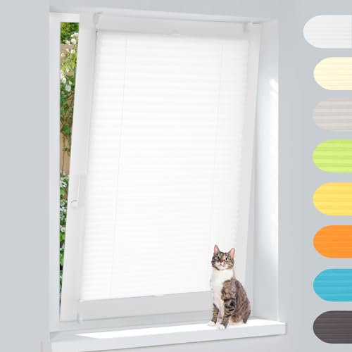Plissee Klemmfix Ohne Bohren – weiß 70x120cm(BxH), Jalousie Lichtdurchlässig & Blickdicht, Sonnenschutz & Sichtschutz, Faltrollo Easyfix für Fenster & Tür