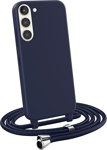 MyGadget Coque Cordon pour Samsung Galaxy S23 - Cover Bumper Silicone Mat Uni avec Collier - Case Tour de Cou - Protection Anti Choc - Skin & Lanière Bleu foncé